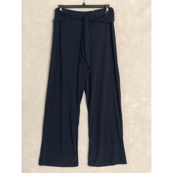 NY Collections Women's Petite Medium Pull-On Pants with Sash Navy NEW - Picture 1 of 6